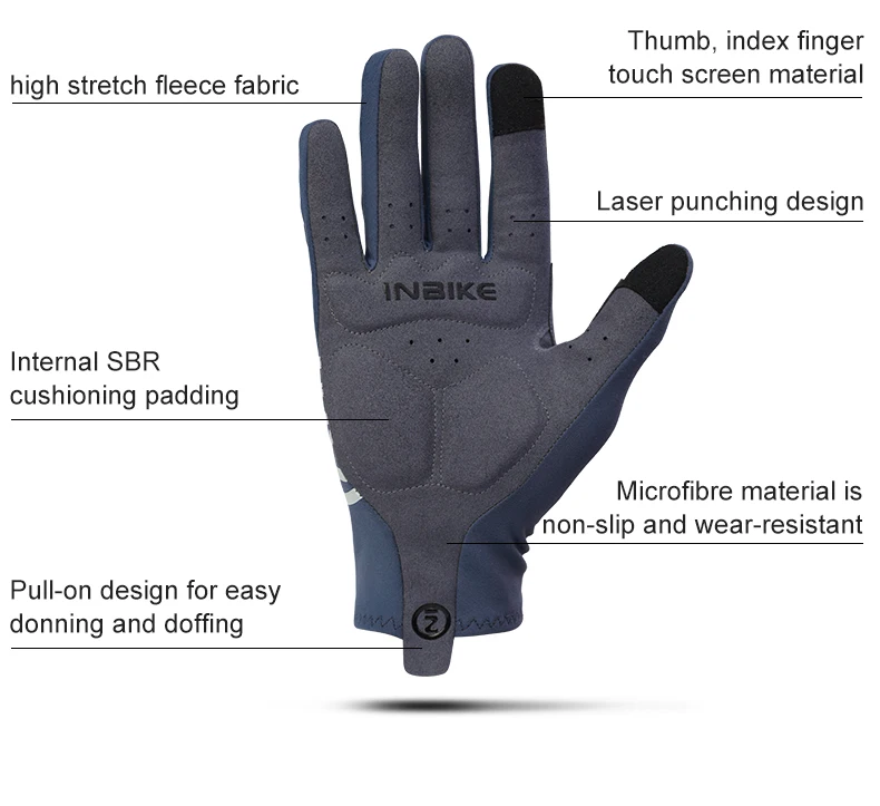 INBIKE Gants VTT Hiver Polaires – Écran Tactile, Coupe-Vent, Logo Réfléchissant, Unisexe Homme/Femme