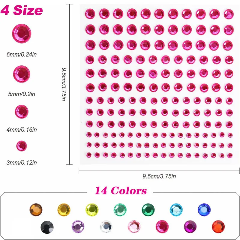 Self Adhesive Rhinestone Gem Stickers For Face Nail Body Makeup Festival Bling Jewel Stickers Earrings Kids DIY Craft Decoration