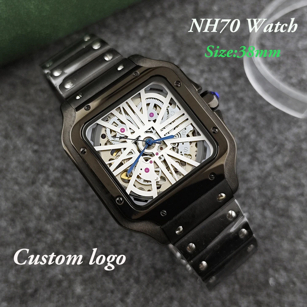 

Часы NH70 с индивидуальным логотипом, мужские часы с ажурным циферблатом, часы из нержавеющей стали, часы с механизмом NH70