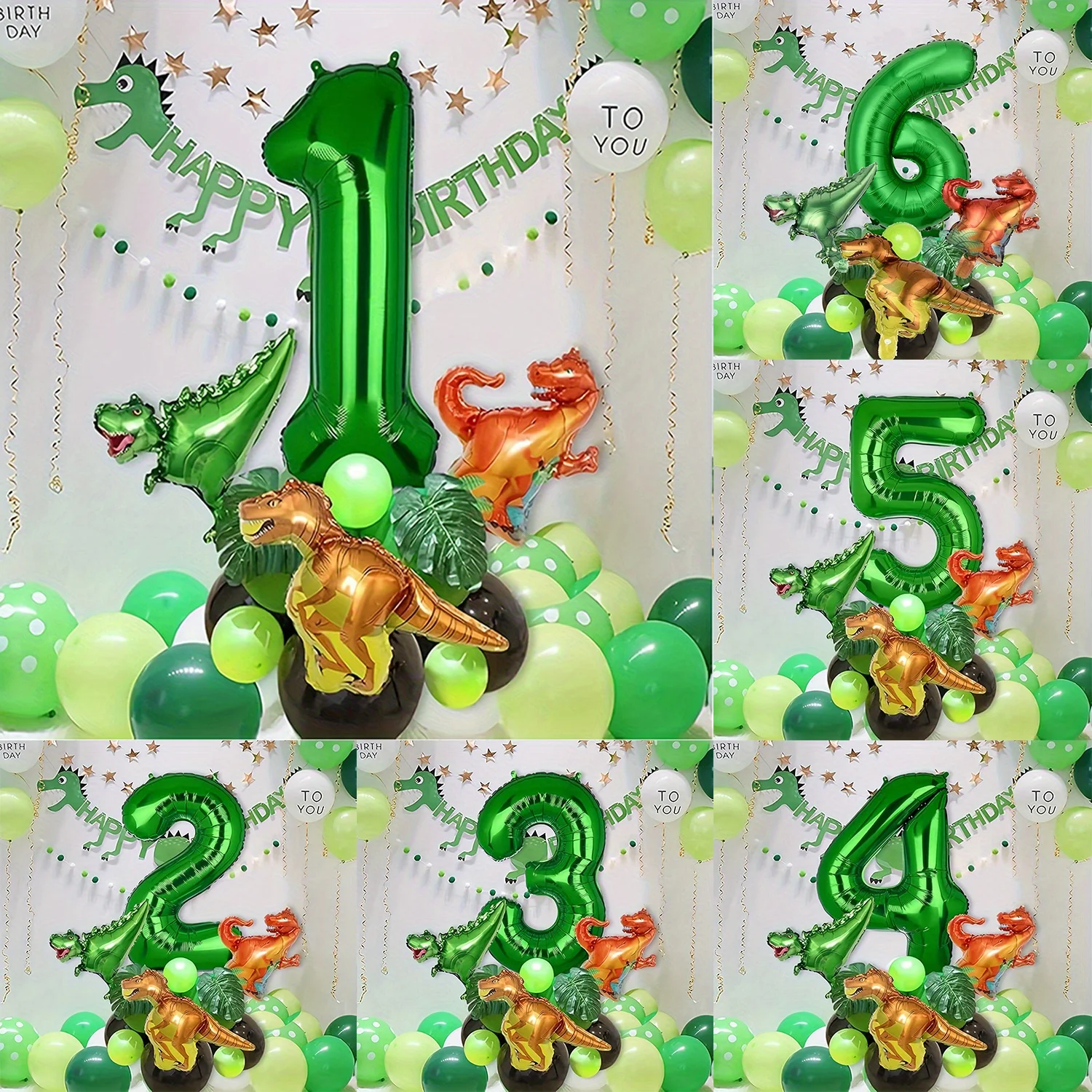 19-teiliges Dschungel-Dinosaurier-Party-Ballonset, Mini-Dinosaurier-Ballon, grüner Zahlenballon 1 2 3 4 5, Geburtstagsparty-Dekoration