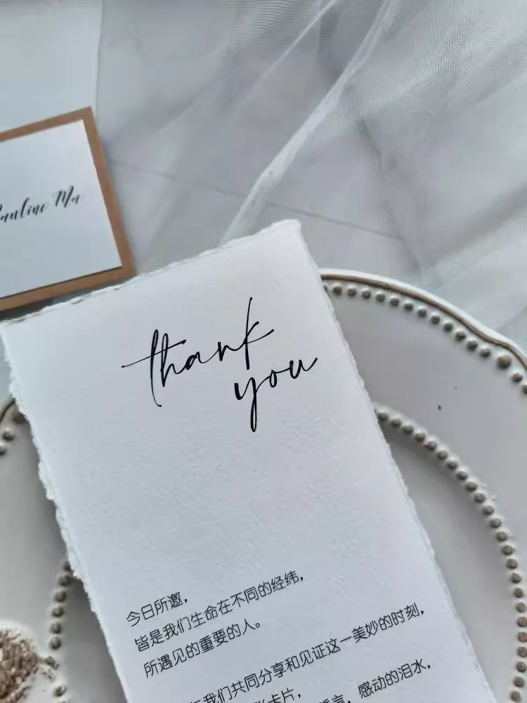 Customized Hand Tear Edge Name Card babyshower Blessing Thank You Card Companion Gift Special Paper Dining Plat Card 1000pcs