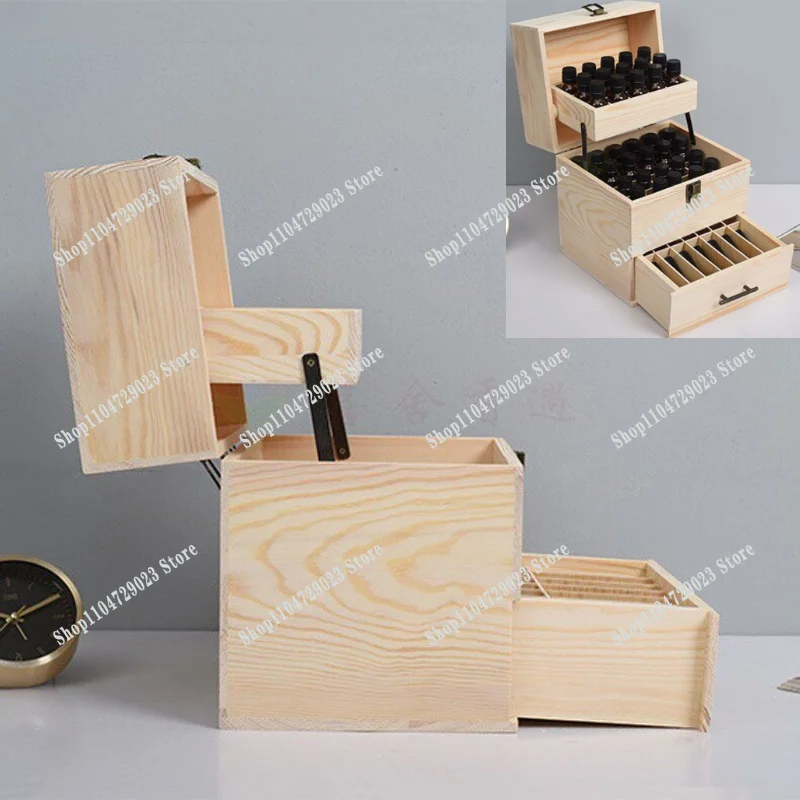 

Factory direct sales of three-layer wood essential oil storage box multi-grid packaging box folding pine box