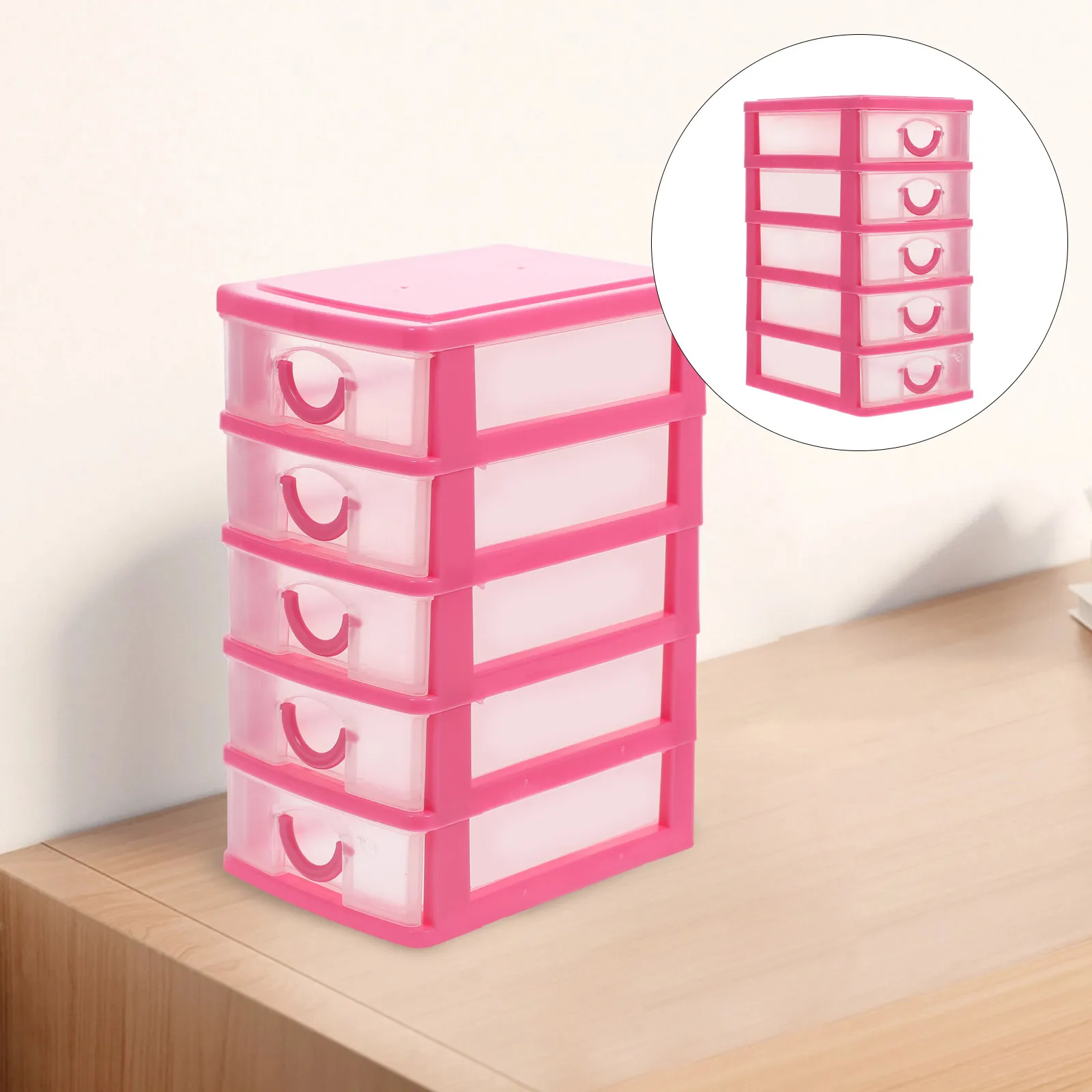 5 Layers Desktop Storage Organizer Clear Drawer Design Versatile Transparent Box For Makeup Jewelry Stationery Pink Plastic