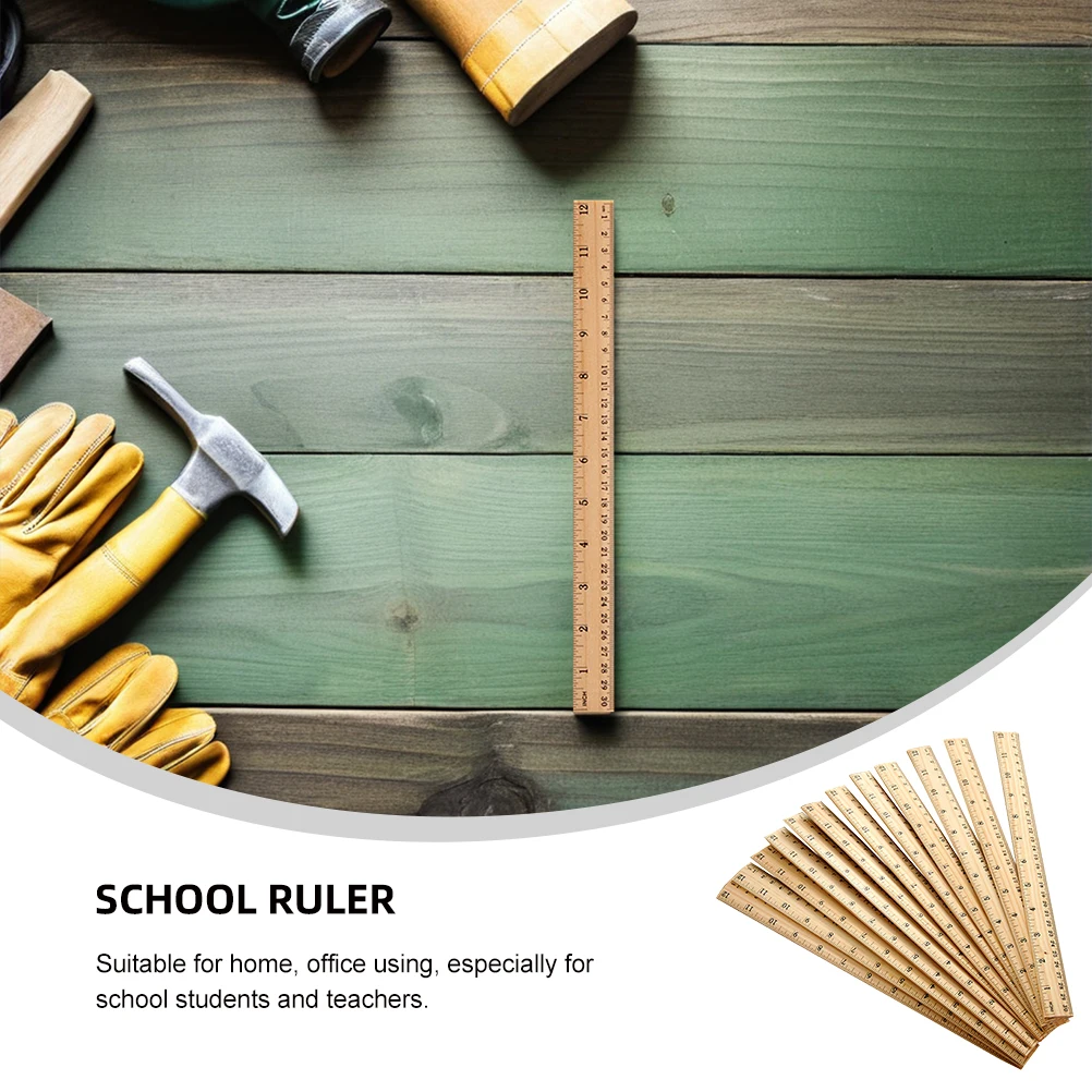 30Pcs High Accuracy Wooden Straight Ruler Dual Scale Measuring Tool Ideal for Student Classroom Use 30Cm Wooden Straight Ruler
