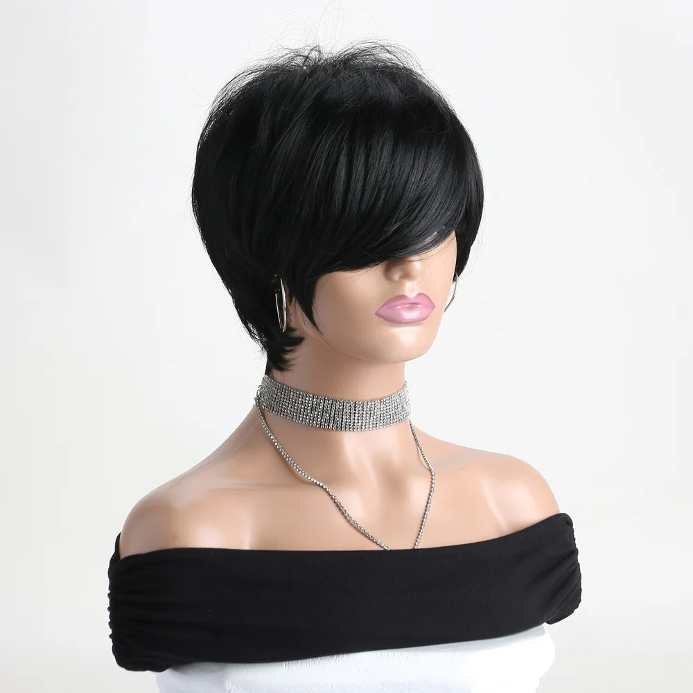 10 بوصة قصيرة مجعد شعر مستعار اصطناعي أسود مع الانفجارات للنساء رقيق مقاومة للحرارة الاستخدام اليومي الباروكات