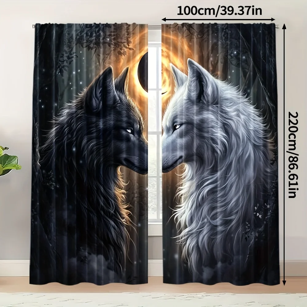 Simple style double wolf pattern curtains Washable, heat-insulating and light-blocking, suitable for bedrooms and living rooms