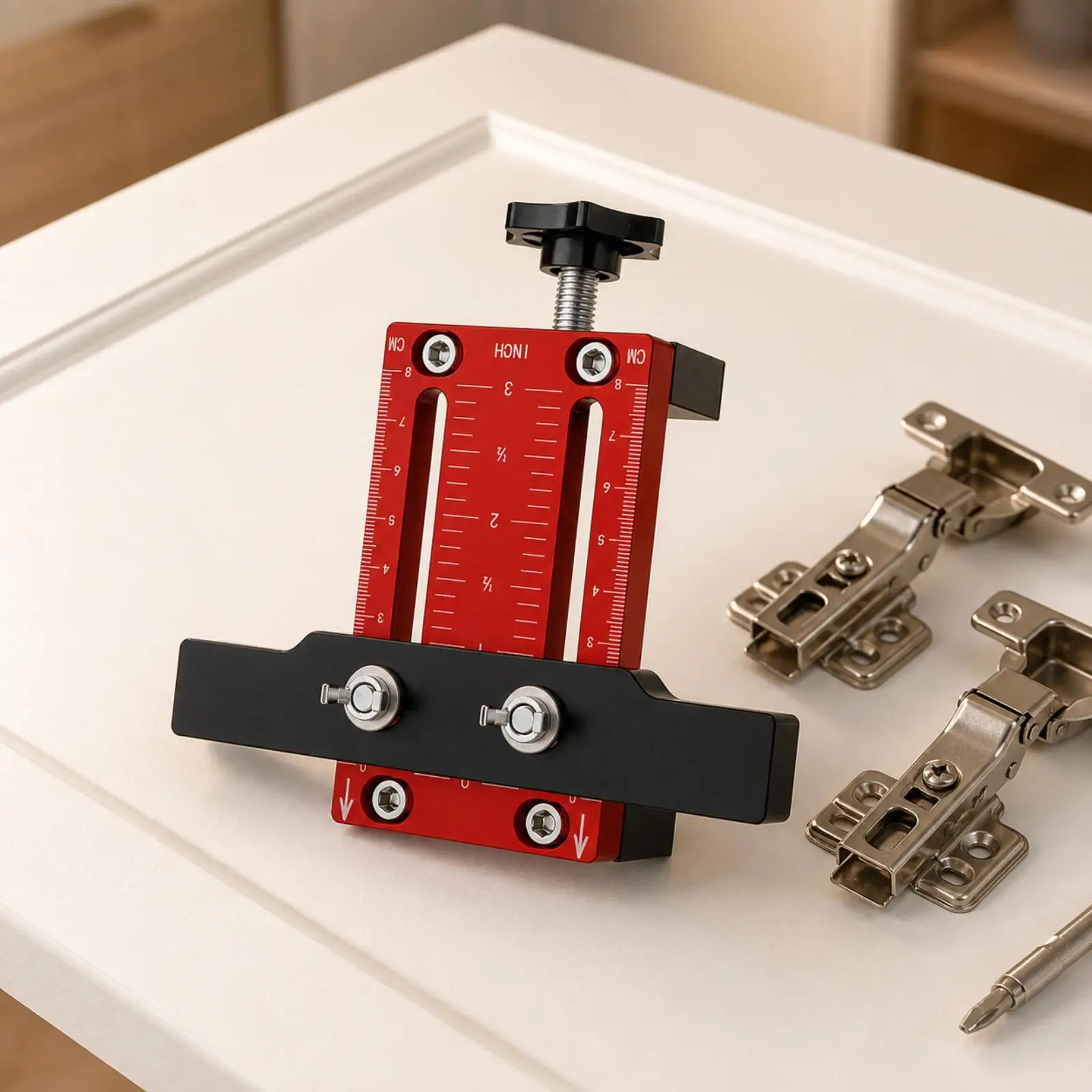 Cabinet Door Locator Installation Jig for Handles and Knobs Aluminum Alloy Measuring Guide with Clamp for Woodworking Fixtures
