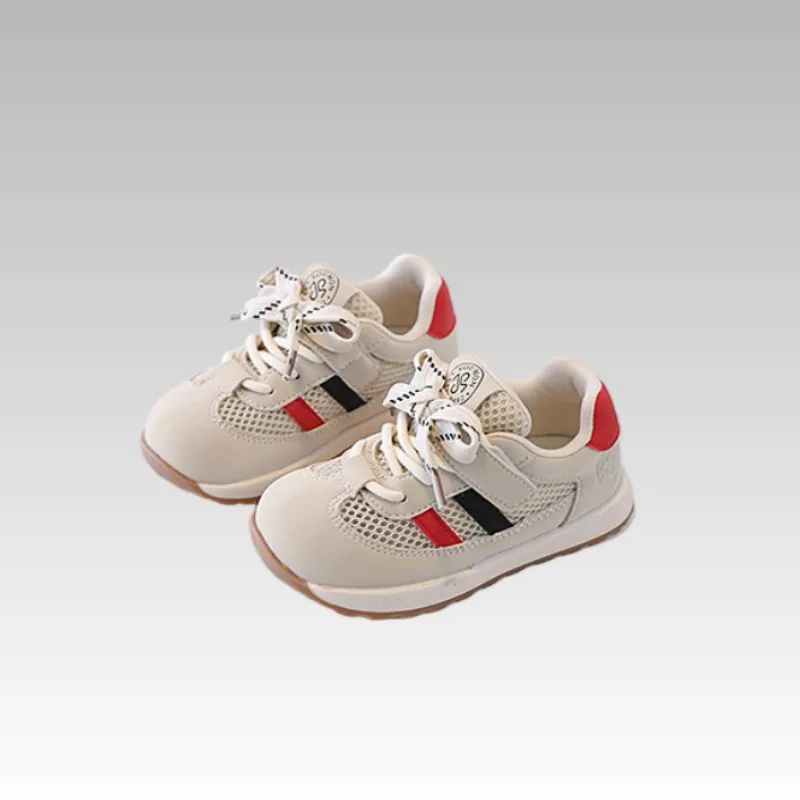 

2026 Spring Summer New Fashionable Versatile Children's Sports Shoes Mesh Breathable Non slip Casual Shoes Pink Beige
