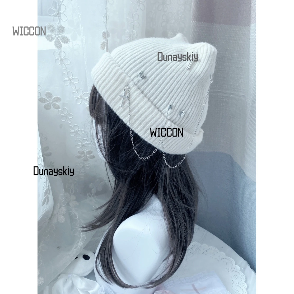 

Harajuku Punk Cat-Ear Knit Hat Gothic Lolita Cross Chain Beanie Underground Idol Dark Casual Streetwear Halloween/Cosplay