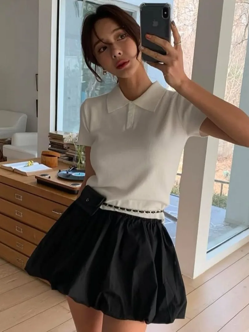 Chic Knitted Top Women's Puffy Skirt Faionable Versatile Slimming Spring Autumn Winter Commute Sle Inner Wear Casual Outfit