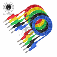 P1036 5PCS 1M Stackable Dual 4mm Banana Plug to Banana Plug Multimeter Test Leads Cable Kit 1000V/19A 5 Colors Alligator Clip