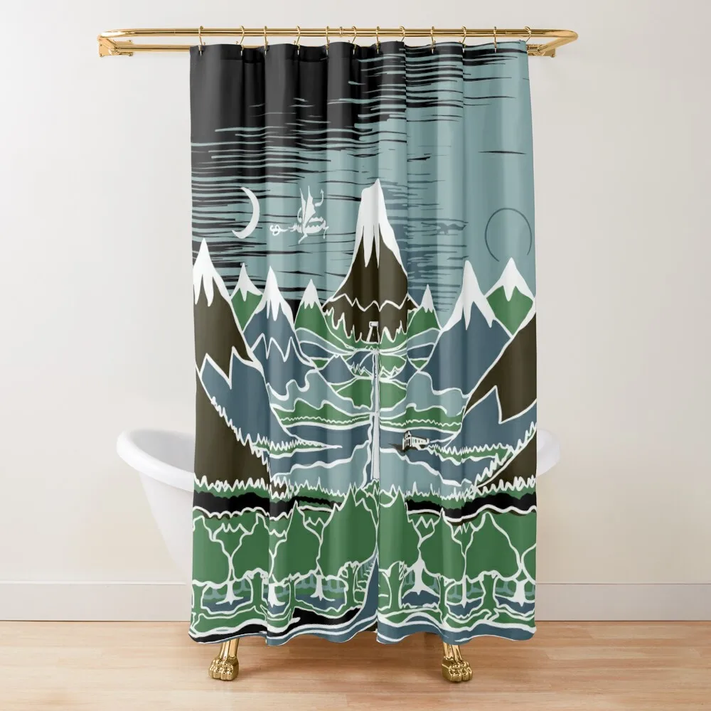 

A Halflings journey on a mountain path through an elven wood in the style of J.R.R.Tolkien Shower Curtain