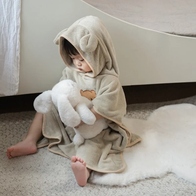 Kids New Cartoon Poncho Bathrobe, Wearable Hooded Towel, Super Soft Absorbent Coral Fleece, Baby Bath Cape