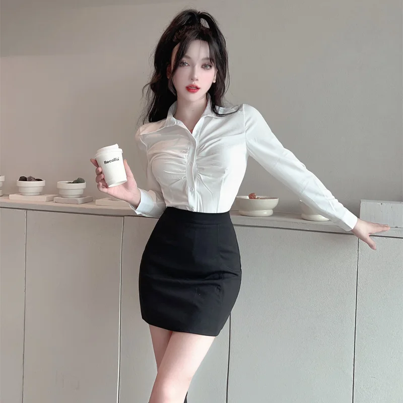 مجموعة أزياء نسائية بيضاء طويلة Sve irt احترافية، تنورة رسمية للأميرة، ملابس عمل ضيقة