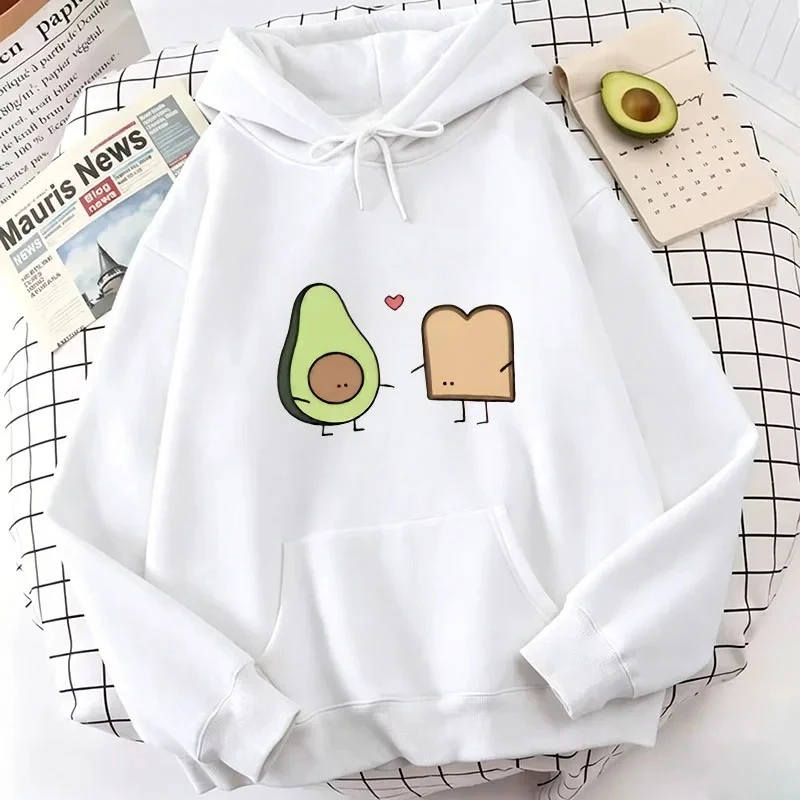 Kawaii Avocado Love Print Hoodie Herbst Winter Casual Hoodie Sweatshirt Damen Pullover mit Tasche 2000er Jahre Damen Hochwertiges Oberteil – Detail 5