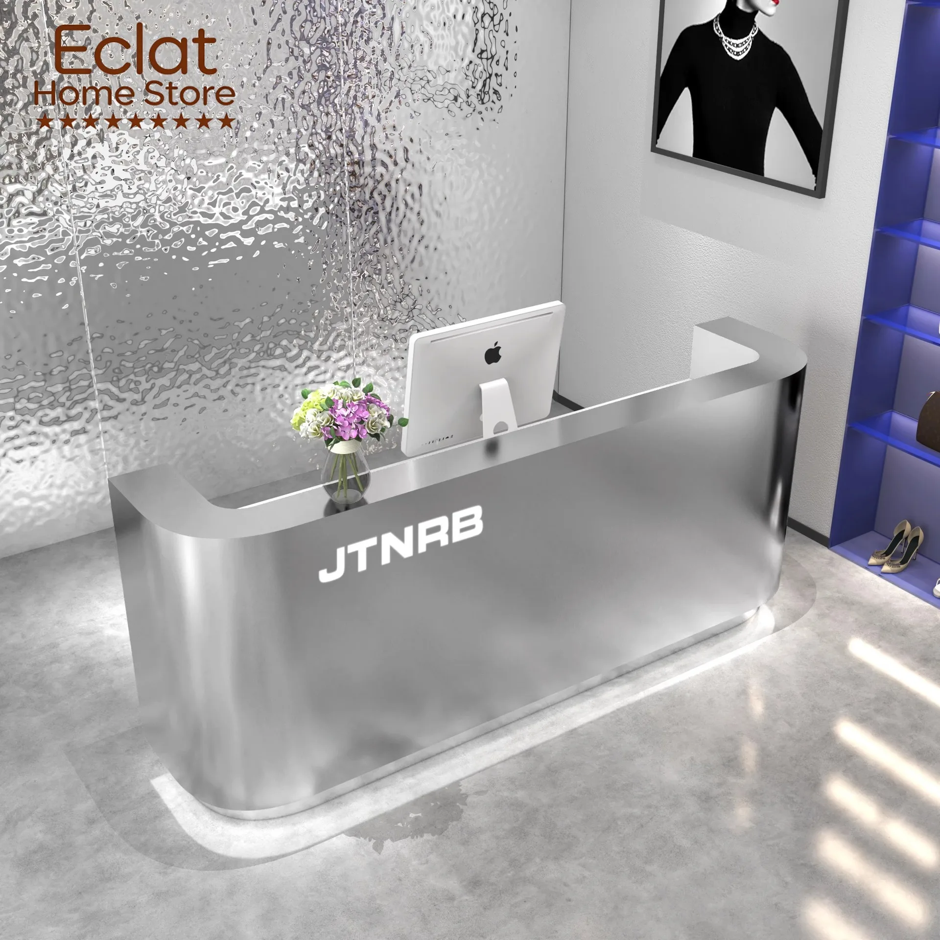 Stainless steel bar checkout page Clothing shop Barber shop counter Simple modern beauty salon Internet celebrity reception desk