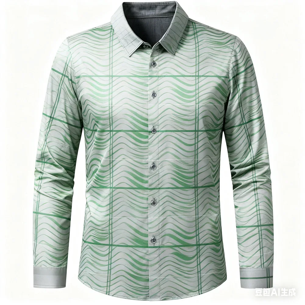 Men's Natural Square Diamond Shaped Printed Shirt Long Sleeved Lapel Shirt Men's Hawaiian Shirt Man Xmas Shirt Men's Clothing