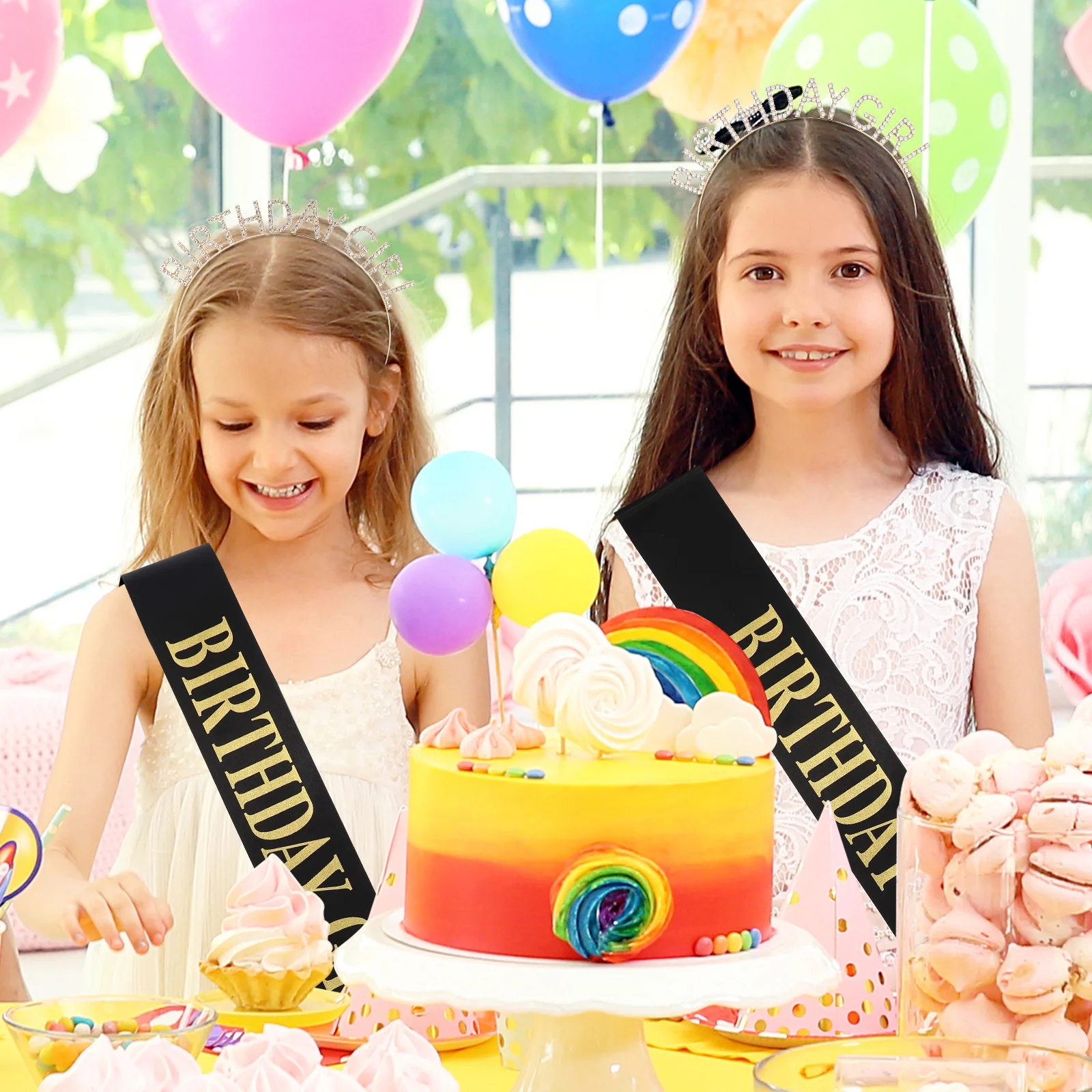 

1 комплект, принадлежности для дня рождения, декоративная повязка на голову, плечевой ремень, изысканная корона для девочек, материал из атласного сплава премиум-класса