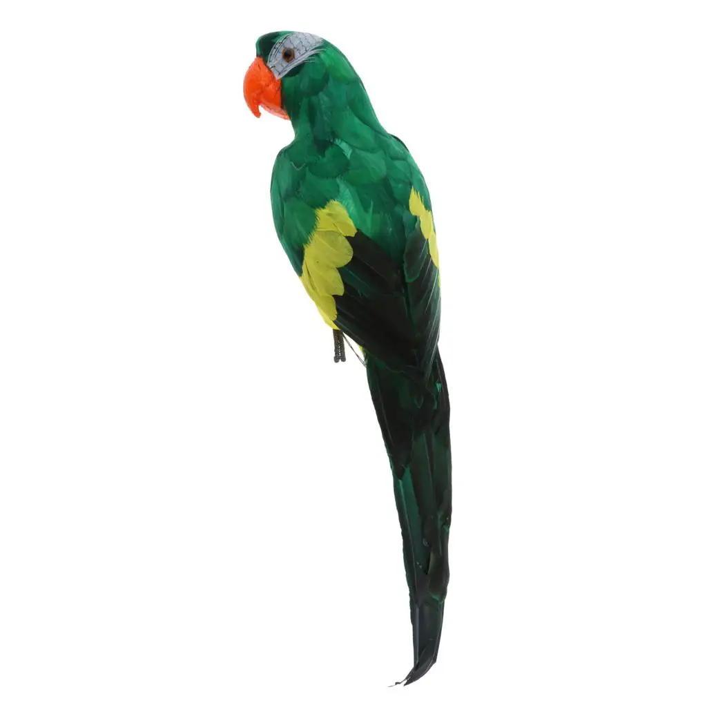 Feathered Foam Bird Statue Realistic Green Parrot Artificial Garden Decor for Backyard Patio Ornament