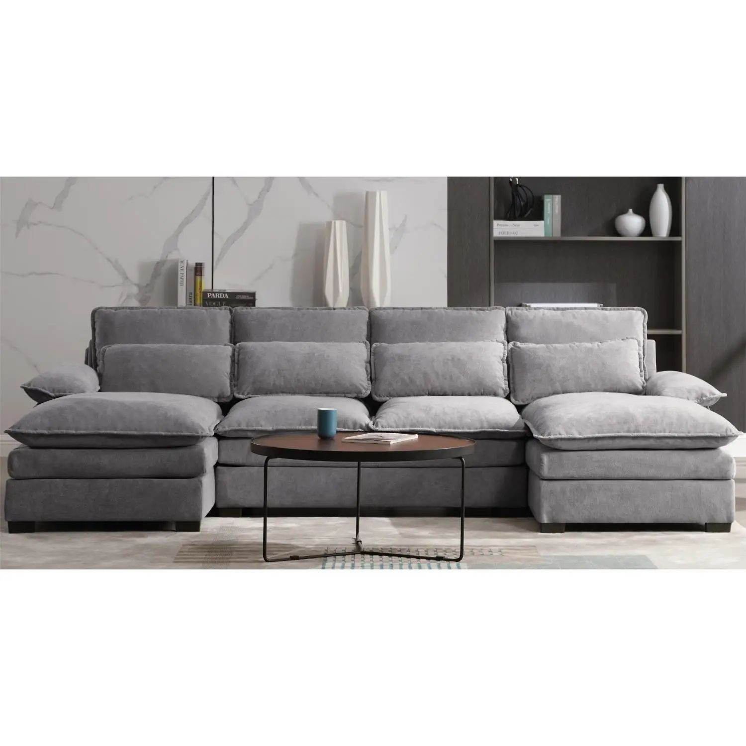 

U Shaped Modular Sectional Sofa 6 Deap Seats Corne with waist poillow, Oversized Convertible Upholstery Symmetrical Sofá Cloud