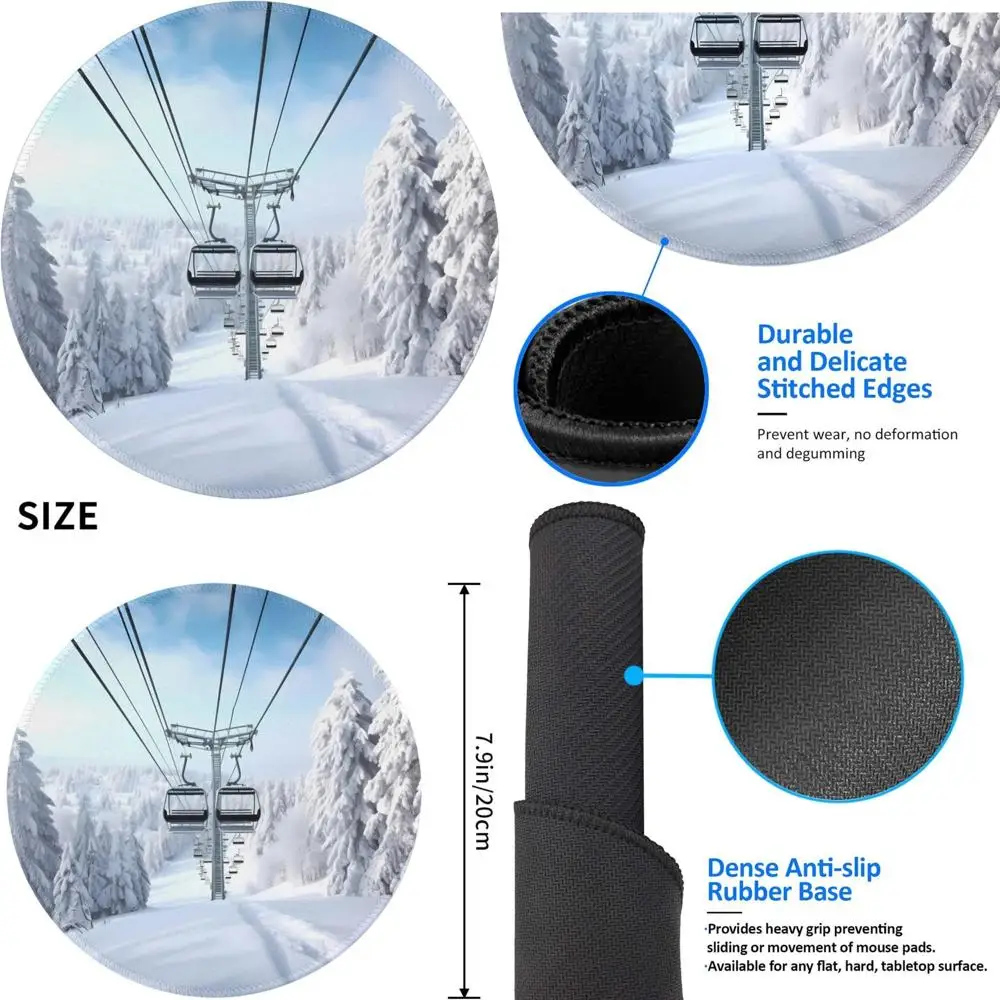 

Зимний тросовый лыжный подъемник, круглый игровой коврик для мыши с прошитыми краями и противоскользящим резиновым основанием