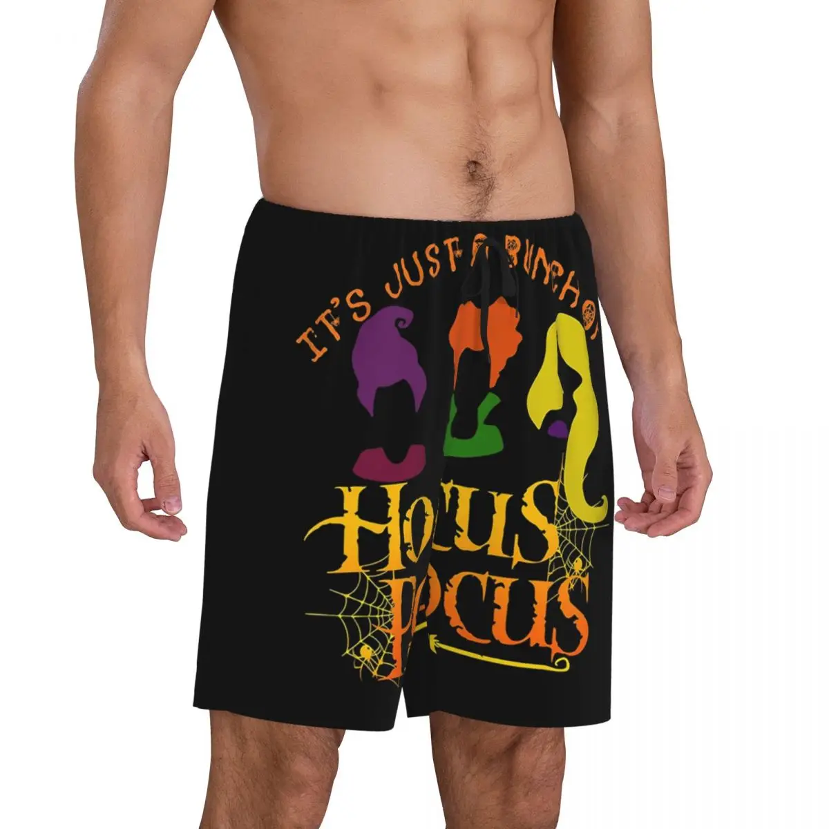 Custom Printed Men Hocus Pocus Halloween Night Pajama Bottoms Witch Horror Movie Sleepwear Pjs Sleep Shorts with Pockets