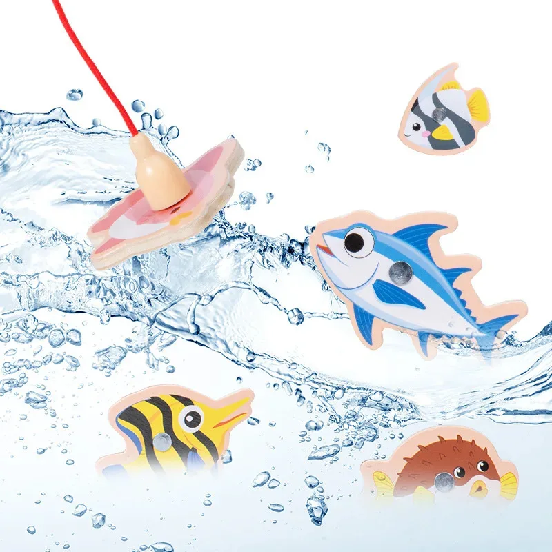 لعبة صيد السمك المغناطيسية الخشبية من مونتيسوري، لعبة تعلم للأطفال الصغار 2-4، تطوير المهارات الحركية الدقيقة والتعرف على الألوان، 10 Sea An