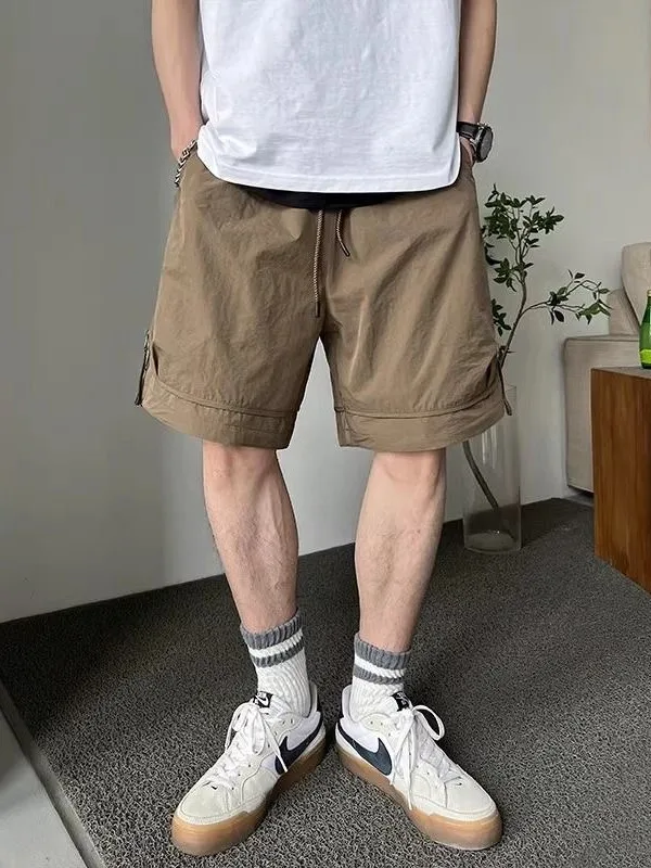 

Мужские летние легкие пляжные повседневные брюки из ледяного шелка, быстросохнущие, модные, американского стиля, свободного кроя, длиной до колена