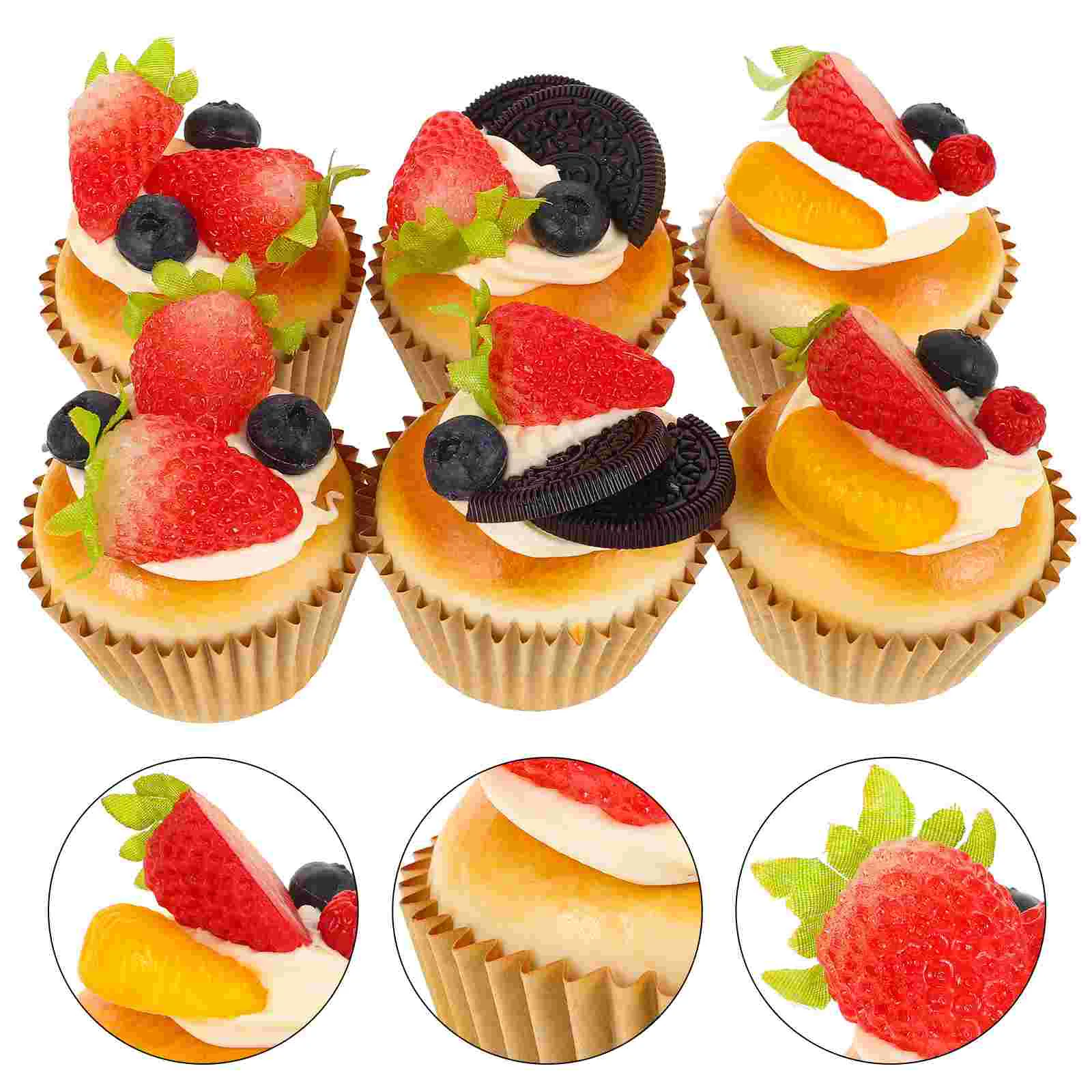 6 Pcs Simulation Cake Model Realistic Cupcake Food Toy Faux Dessert Fake Cakes Home Supplies Artificial Models