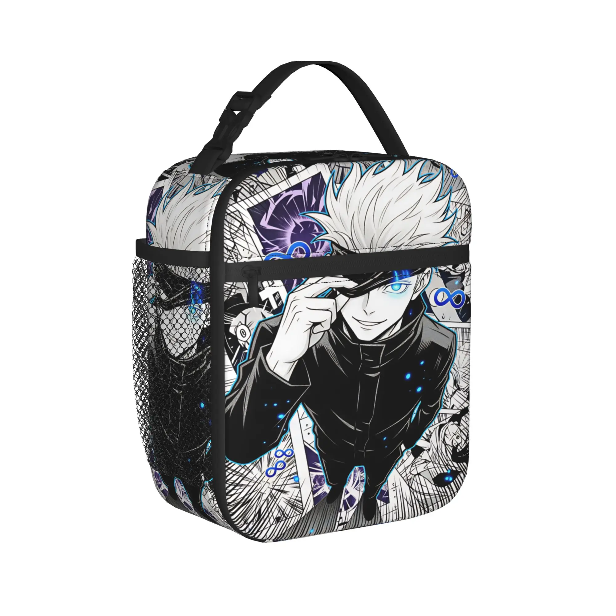 Satoru Gojo Comic Animation Lunch Bag Lunch Box Picnic Portable Insulated Thermal Lunch Bags For Women Oxford Print Cooler Bag