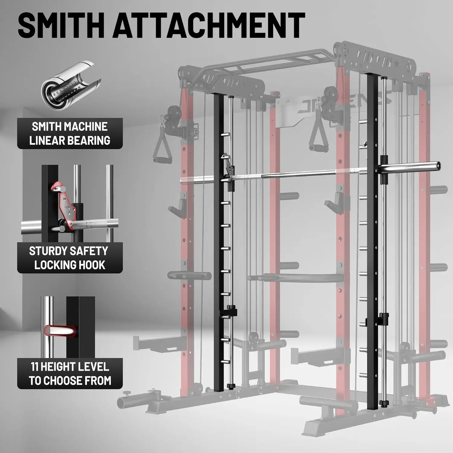 Smith Machine for Home Gym, Multi-Function M12 Power Cage with Cable Crossover System, Squat Rack with Smith Bar and, Custom