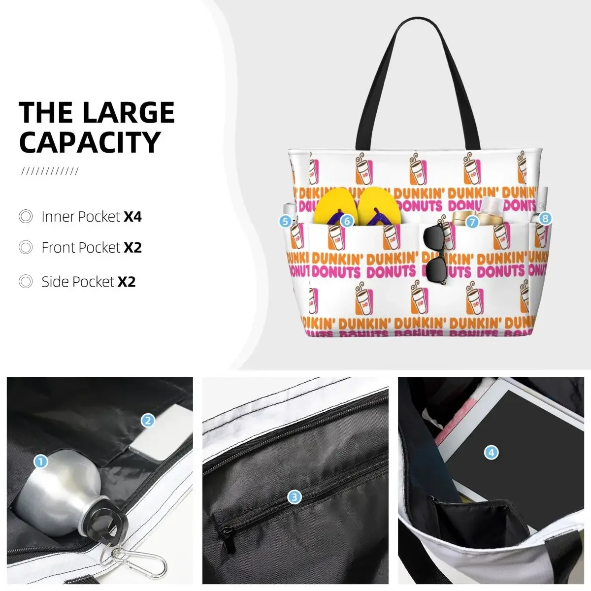 Dunkin Donuts Beach Tote Bag Sport Gym Yoga Duffle Large Tote Bag Women Travel Bag Fitness bag view 6
