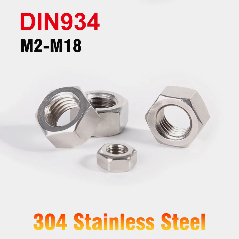 A2-70 Metric Hex Hexagon Nut 304 Stainless Steel Hex Nut M2 M3 M4 M5 M6 M8 M10 M12 M16 M18 Replacement Machine Nuts Fasteners