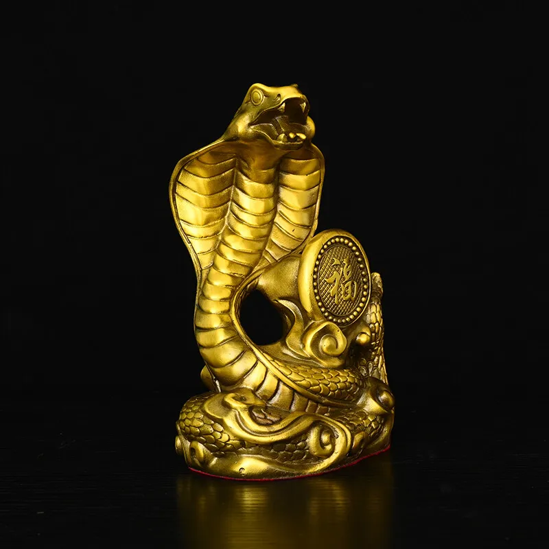 

Pure Copper Zodiac Snake Figurine Gold Cobra Home Decor for Living Room