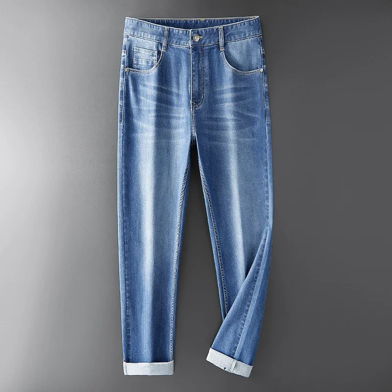 Brownon marca masculina designer jeans para homem 2025 primavera e verão novos jeans lavados meados de linha reta luz elástica jeans roupas masculinas