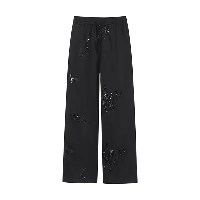 PB&ZA 2024 Summer New Women\'s Fashion Versatile European and American Heavy Industry Embroidered Pants