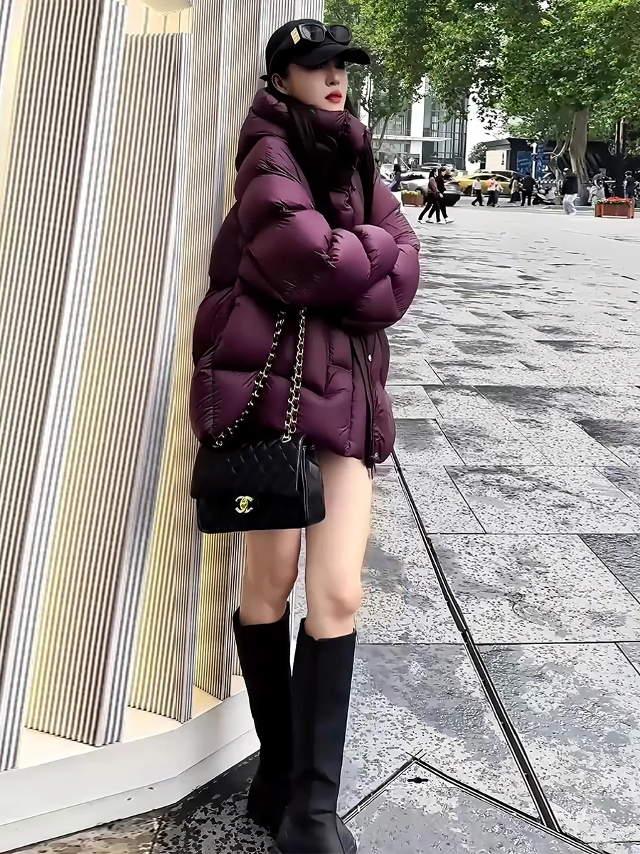 Feminino Thiened com capuz Du down Jaet quente aconchegante inverno Outerwear Cloudlike Puffin Sli Trendy White Du Feather