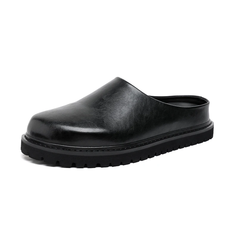 

Кожаные сабо на плоской подошве на платформе, мужские получешки, мужские тапочки, повседневная обувь с открытой спиной и толстой подошвой, полудрагающие лоферы, мужские шлепанцы