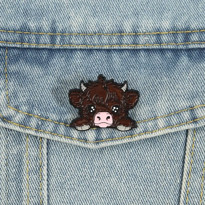 Cute curly-haired calf-shaped badges, Cartoon animal series alloy pins, Accessory for clothing and bags, Gifts for friends