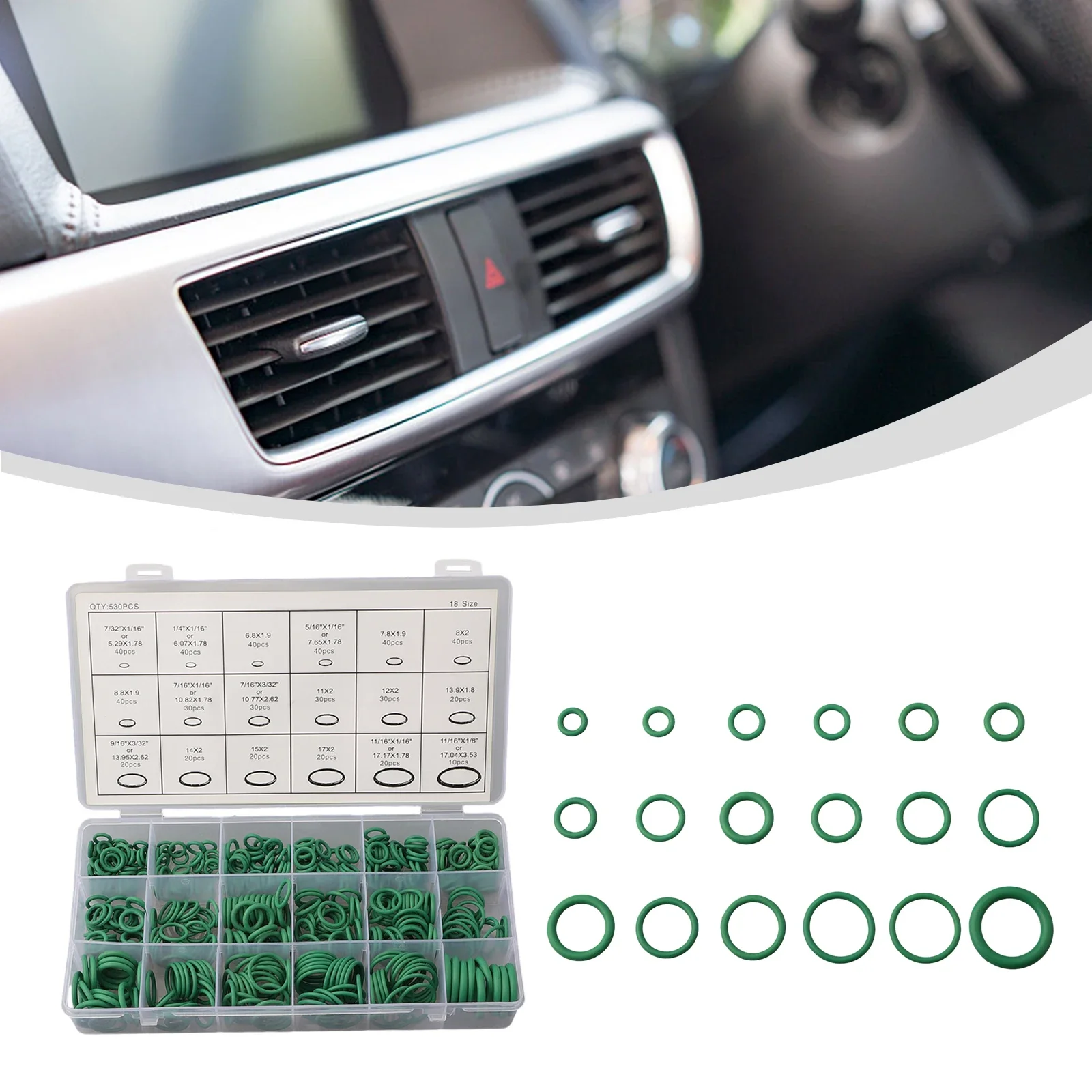 Kits O-Ring Seal Car & Truck Parts Heat Rubber 18 Sizes Spare 530Pcs Accessories W/torage Box Air Conditioning