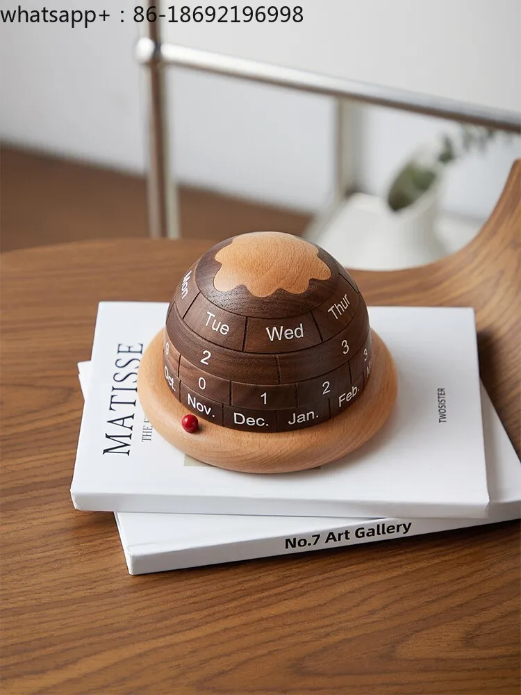 

Black Walnut Solid Wood Ice Cream House Desk Calendar Wooden Creative Ornament Gift, Perpetual Calendar Calendar Lettering
