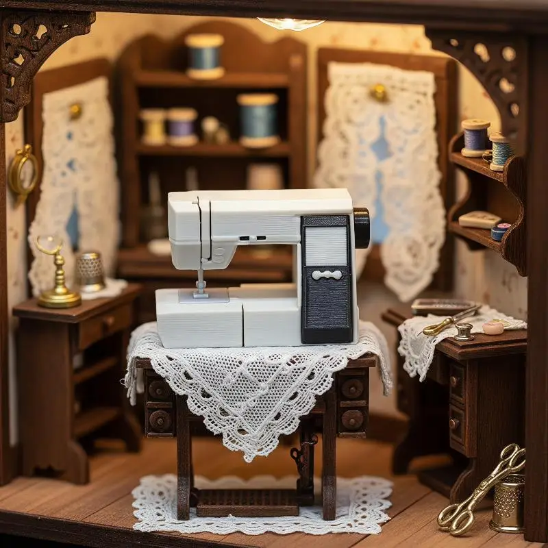 Dollhouse Sewing Machine PLA Dollhouse Miniature Sewing Machine Good Texture Vintage Beautiful For Decoration