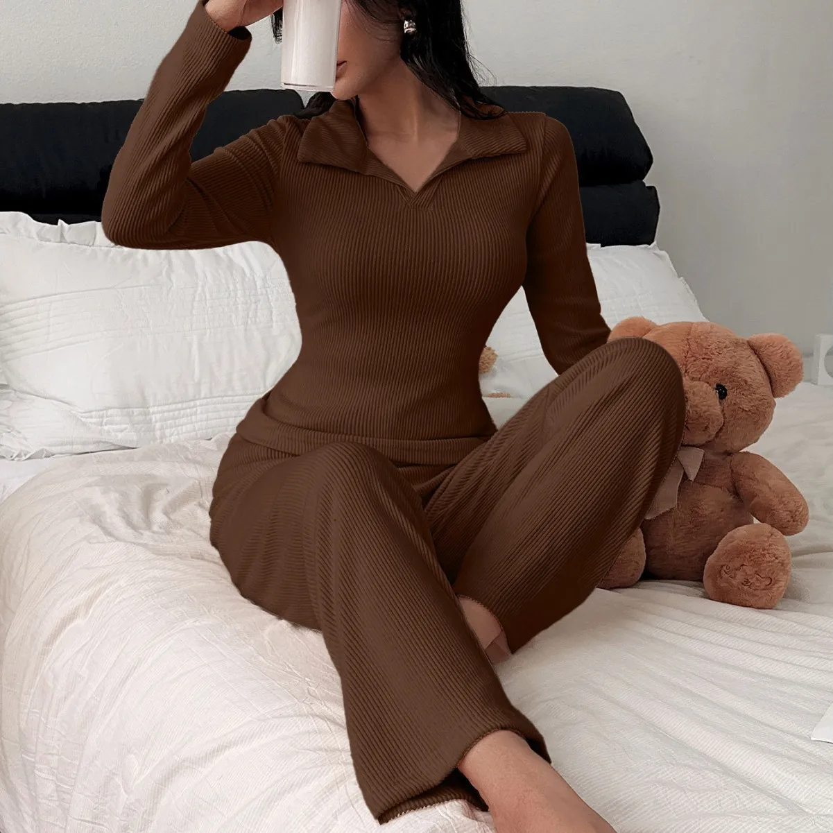 

Faionable Casual Long Sve Top and Pants Set Home Clothes Two-Piece Set Comfortable Breathable Youth Spring Autumn Home Clothes