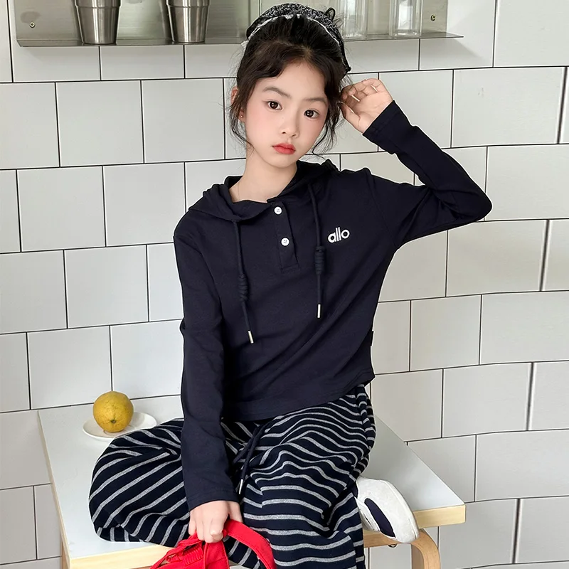 ملابس الفتيات لربيع وخريف 2025 قميص أساسي عصري جديد للأطفال مع بنطال مخطط، طقم مكون من قطعتين لخريف #1