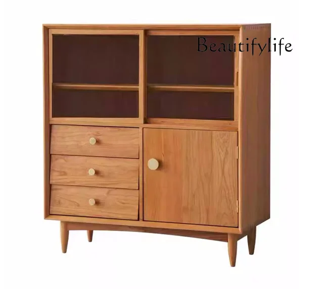 

Nordic Solid Wood Dining Side Chest of Drawers Cherrywood Living Room Japanese Style Small Apartment Kitchen Storage Tea Cabinet