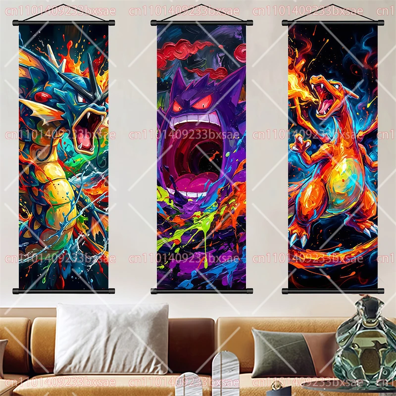 Anime Pokémon Gengar Charizard Kyogre Gyarados Mewtwo Rayquaza Cool Poster Hanging Scroll Painting Birthday Holiday Party Gift