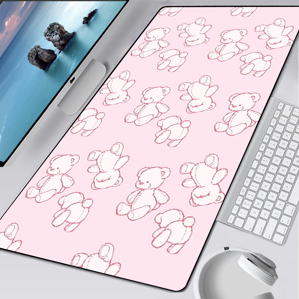 Alfombrilla de ratón grande para juegos, alfombrilla de silicona para teclado de ordenador, alfombrilla de escritorio, color rosa, Anime