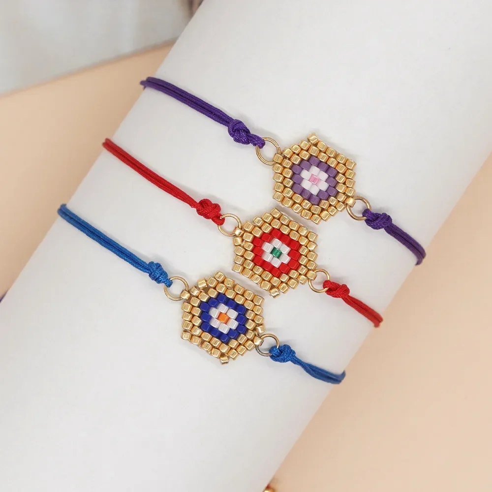 

Rice bead bracelet Devil's Eye Simple Female Fashion Hand Knitting Simplicity Hexagonal Bohemian Adjustable Beaded bracelet