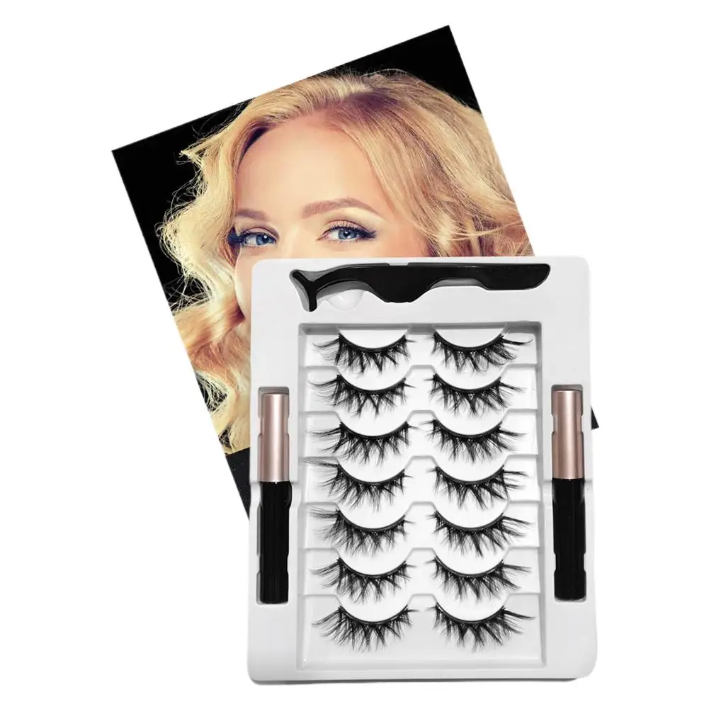 7/10 Paar magnetische Wimpern, Eyeliner-Pinzetten-Set, 6–10 mm, wiederverwendbare 3D-Nerzwimpern, natürliche künstliche falsche Wimpern