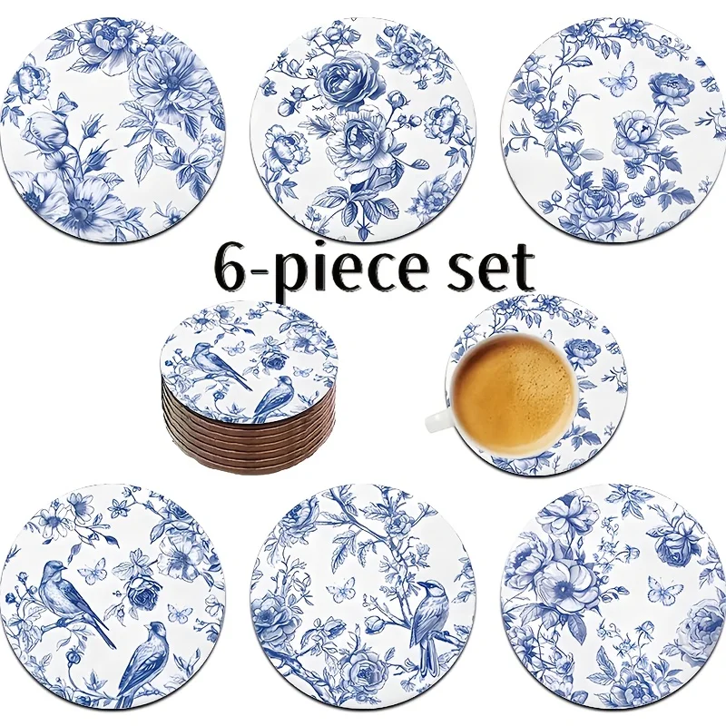 Minimalist Floral Bird Motif 2D Wooden Cup Mat Heat-Proof Skid-Resistant Surface Guard Dining Pub Cafe Workplace Ornament Gift